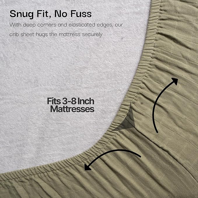 Salt Earth 100% Organic Cotton Muslin Standard Fitted Crib Sheet, 52"x28", 2 Pack Soft Breathable Natural Cotton Sheets Baby Mattress Bed Sheets, No Slip Baby Christmas Crib Sheets (Green & Rust)