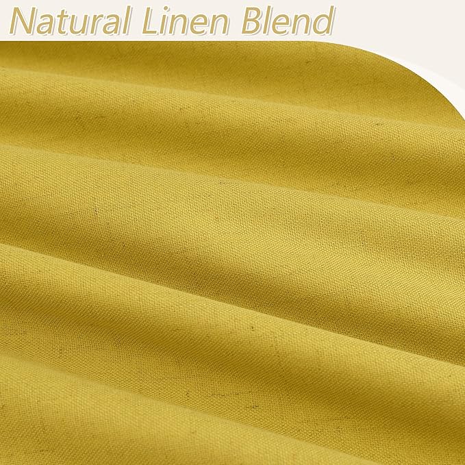Guken 100% Blackout Curtains 108 Inch Length 2 Panels Set for Living Room Bedroom Back Tab Thermal Insulated Black Out Linen Drapes Room Darkening Celery Yellow,52x108