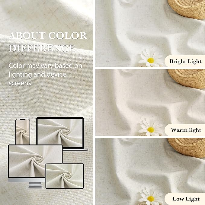 RYB HOME Cream Beige Linen 100% Blackout Curtains for Bedroom W52 x L102, Linen Blackout Curtains Privacy Assurd& Thermal Insulated for Sliding Door/Living Room/Nursery, 2 Panels