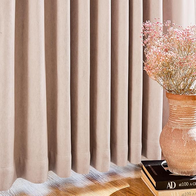 jinchan Chenille Blackout Curtains 108 Inches Long Light Pink Thermal Insulated Curtains for Living Room Bedroom 2 Panels Triple Weave Noise Reducing Drapes Girls Room Curtains Back Tab 50x108 Inch
