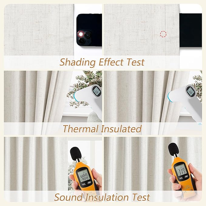 Guken 100% Blackout Curtains 84 Inch Length 2 Panels Set for Living Room Bedroom Back Tab Thermal Insulated Black Out Linen Drapes Room Darkening Window Curtains 84 Inches Long,Beige White
