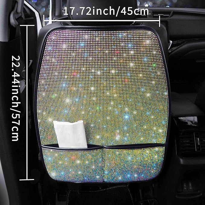 Diamond Bling Car Seat Kick Protectors with Storage – Sparkly Rhinestone Kick Mats, Universal Back Seat Cover for SUV, Crystal Auto Accessories for Stylish Moms Color 2pcs