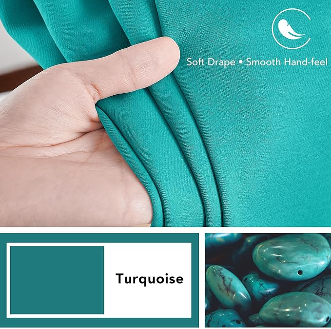 Deconovo Blackout Curtains, Thermal Insulated, W52 x L108 2 Panels, Back Tab, Machine Washable, Room-Darkening Drapes for Bedroom/Living Room Turquoise