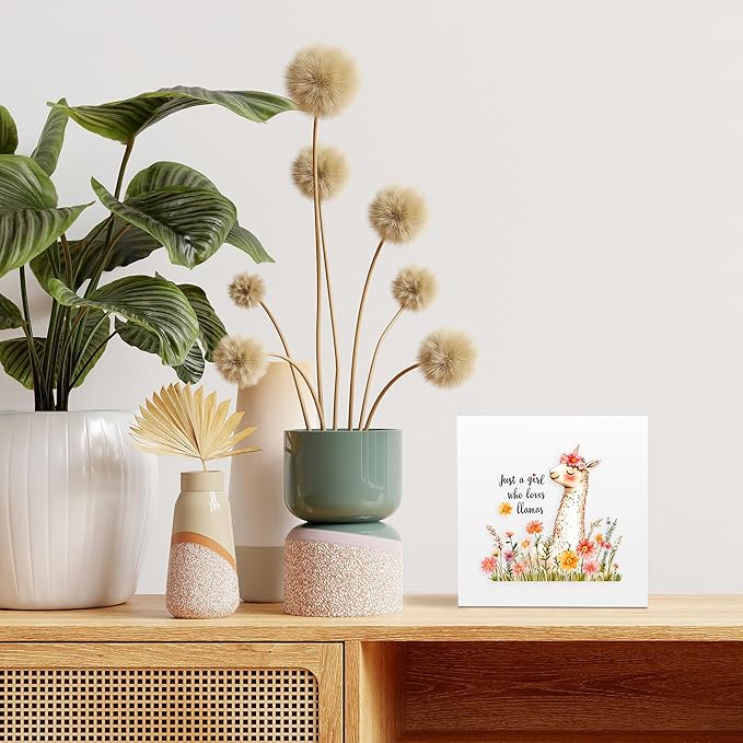 Llama Decor Wooden Box Sign Decorative, Home Room Desk Decorations ForTeens Teenage Girls Age 8-12, Llama Lovers Themed Gifts Stuff Accessories Things Merchandise Items!