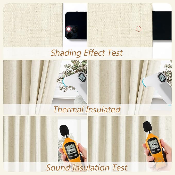 Guken 100% Blackout Curtains 90 Inch Length 2 Panels Set for Living Room Bedroom Back Tab Thermal Insulated Black Out Linen Drapes Room Darkening Window Curtains 90 Inches Long,Warm Beige