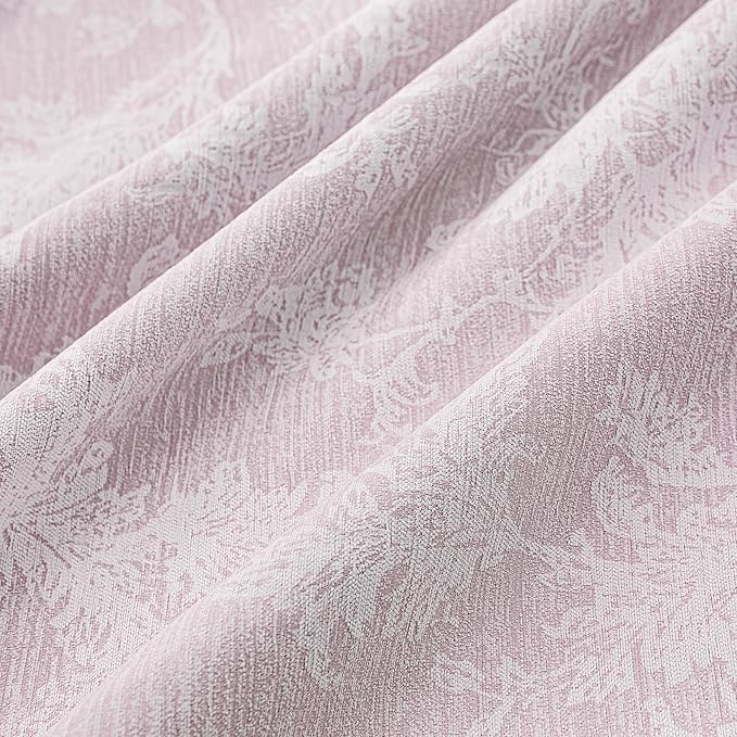 FMFUNCTEX Pink Floral Jacquard Blackout Curtains 72 Inches Long for Girls Bedroom, Scroll Flower Chenille Farmhouse Curtains for Nursery Room Darkening Thermal Insulated Grommet Window Drapes 2 Panels