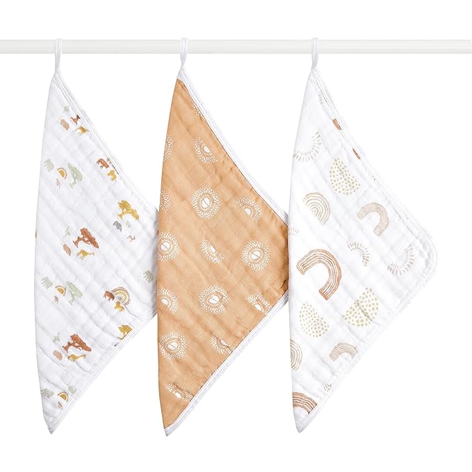 aden + anais Boutique Oversized Washcloth 3-Pack, Super Soft 100% Cotton Muslin, Gentle on Skin, 3 Absorbent 12x12 Layers, Softer with Every Use, Perfect for Babies, Infants, Toddlers, Keep Rising