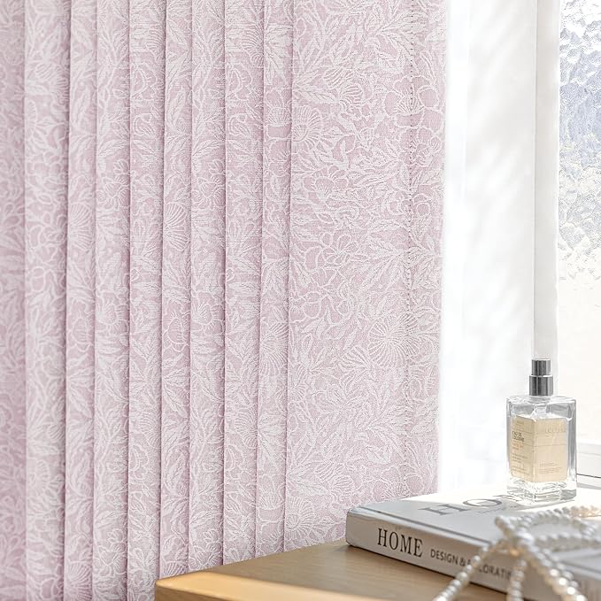 Metro Parlor Pink Floral Blackout Curtains 96 Inches Long for Bedroom, Jacquard Chenille Patterned Vintage Flower Curtains for Living Room Darkening Thermal Insulated Grommet Window Drapes, 2 Panels