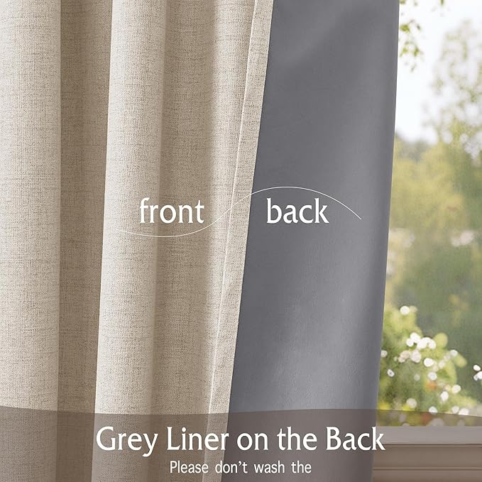 RYB HOME Warm Sand 100% Blackout Curtains for Bedroom, Linen Drapes Back Tab&Rod Pocket, Thermal Insulated Privacy Assurd Curtains for Sliding Glass Doors/Dining/Living Room, W52 x L90, 2 Panels