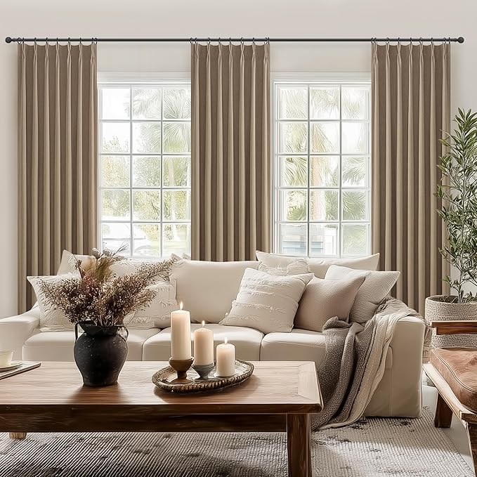 RustBrown Linen Pinch Pleated Curtains 100 Inches Long Heavy Duty Thermal Insulated Extra length Burg for Dining Room Total Blackout 48/60/72 Wide Window Treatments Drapes (40"Wx100"Lx2Panels)