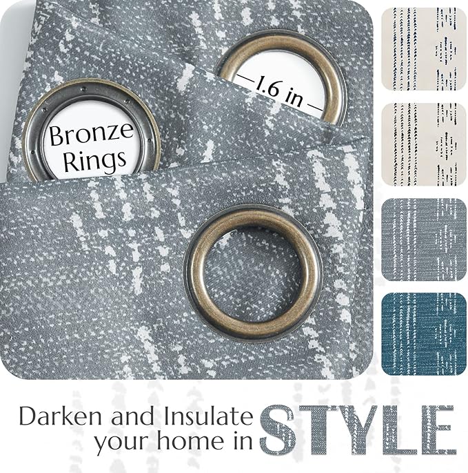 jinchan 95% Blackout Boho Curtains 54 Inch Length for Bedroom White on Grey Geometric Printed Grommet Top Room Darkening Thermal Insulated Window Drapes 2 Panels