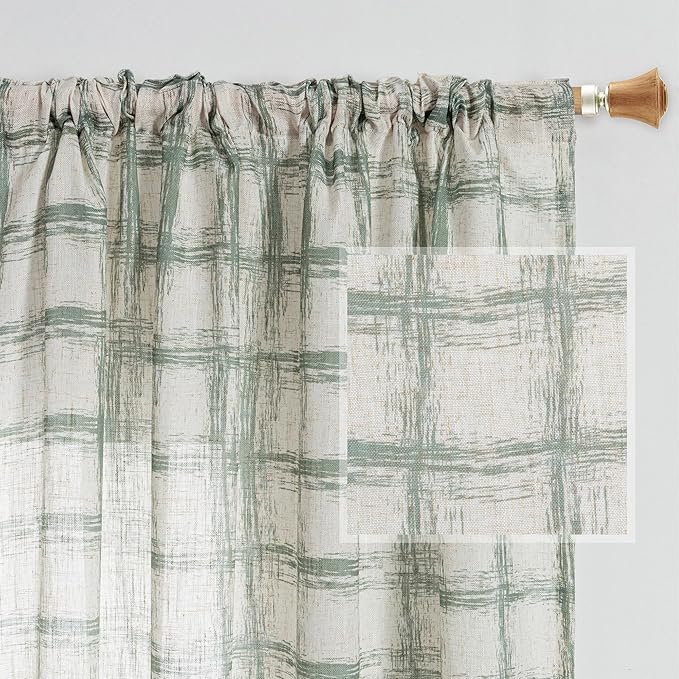 MYSKY HOME Living Room Curtains Nice Vertical Elegant Style for Patio Pergola Gazebo, Soft Touch Plaid Light Filtering Drapes for Doorways Sliding Glass Door, 50" Wide x 95" Long, Sage Green, 2 PCs