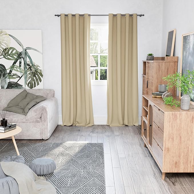 BGment Blackout Curtains for Bedroom 84 Inch Length 2 Panels Set, Thermal Insulated Bedroom Curtains Soundproof Room Darkening Window Curtain Drapes, Each Grommet Curtains 52 Inch Wide, Beige