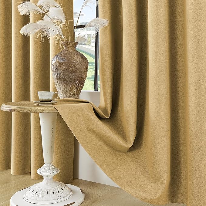 ChrisDowa 100% Blackout Mustard Yellow Solid Curtains 63 Inches Long 2 Panels for Bedroom Living Room,Farmhouse Room Darkening Thermal Insulated Soundproof Grommet Top Window Treatment Drapes,52x63