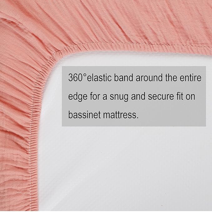 Onacosht Muslin Bassinet Sheets 3 Pack, 100% Cotton Baby Fitted Sheet 33" x 19" Compatible with Mika Micky, KoolaBaby (3 in 1), BabyBond, HARPPA and RICUTON Bedside Bassinet, Solid Pink and Feather