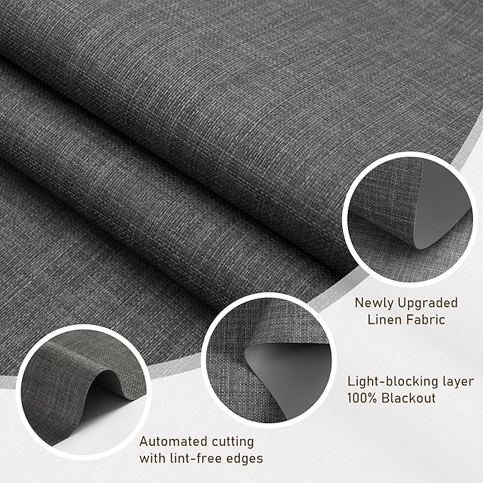 AOSKY Linen Roller Blinds Shades for Indoor Windows Pull Down Cordless Blackout Black Out Window Shade 29 Inch Blinds for Home Dark Grey