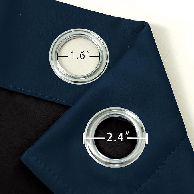 LEMOMO 100% Blackout Curtains 52 x 95 Inch/Navy Blue Curtains 2 Panels with Black Lining Room Darkening Thermal Insulated Bedroom Curtains