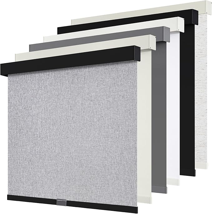 Cordless Blackout Roller Shades Blinds for Windows Free-Stop,Pull Down Room Darkening with Valance,Thermal Insulated Woven Fabric Window Door Blinds for Home,Office,Heather Grey 50" W x 72" H