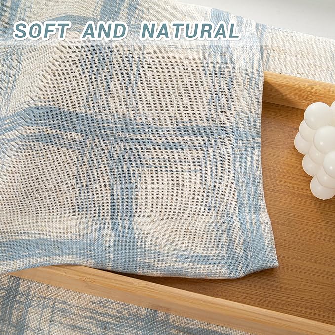 MYSKY HOME Linen Curtains 84 Inches Long, Window Treatment Sets for Living Room Bedroom Linen Blend Drapes, Soft Touch Plaid Room Divider Curtains for Doorways Sliding Glass Door, Blue, 2 PCs