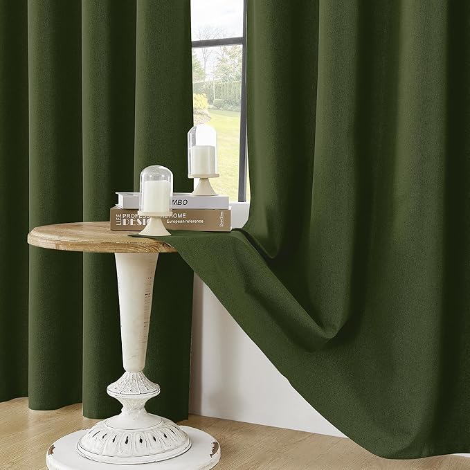 ChrisDowa 100% Blackout Olive Green Solid Curtains 54 Inches Long 2 Panels for Bedroom Living Room,Farmhouse Room Darkening Thermal Insulated Soundproof Grommet Top Window Treatment Drapes,52x54