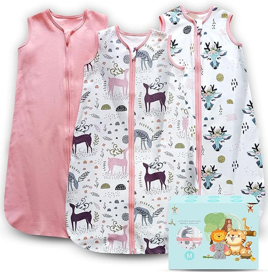 Cute Castle Baby Sleep Sack 6-12 Months - Lightweight 100% Cotton 2-Way Zipper TOG 0.5 Infant Wearable Blanket, Newborn Essentials Toddler Sleep Clothes (3 Pack Pink)