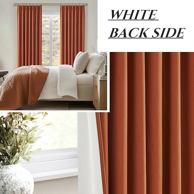 Fall Burnt Orange Curtains Pinch Pleated Blackout 108 Inches Long 2 Panels Set,Terracotta Autumn Color Decor Retro for Living Room Antique Copper Rust Boho 70s Window Linen Drapes (W40"xL108")