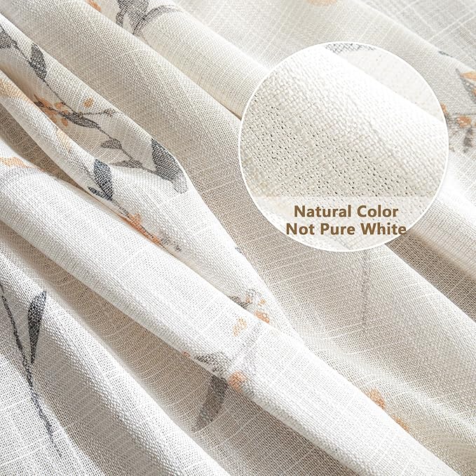 MYSKY HOME Living Room Curtains 95 Inch Length Semi Sheer Curtain Linen Look Floral Farmhouse Light Filtering French Country Window Curtain Panels for Dining Room, Yellow, 2 Pcs