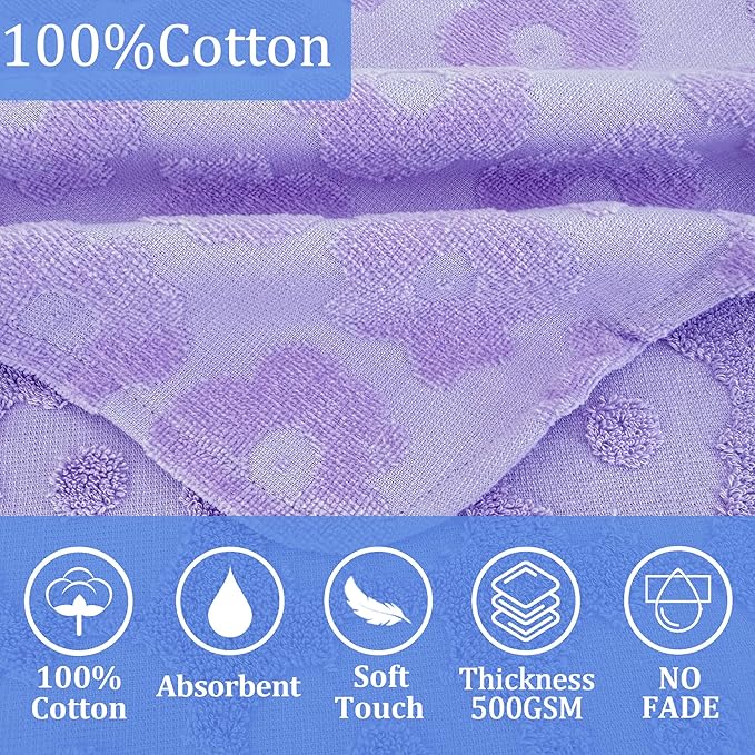 Toddler Bath Towels with Hood, Oversized (2-4Years,22"X22") Made from 100% Soft Cotton,Absorbent Hooded Poncho Towel for Baby Boy,Perfect for Pool | Swimming | Bath | Beach,Jacquard Purple Flower