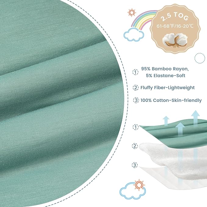 ZIGJOY Shark-Fin Transitional Swaddle for Newborn - 2.5 Tog Rayon Made from Bamboo Transition Swaddle Sleep Sack 6-12 Months Baby Arms Up Swaddle Blanket with 2-Way Zipper, Mint Green
