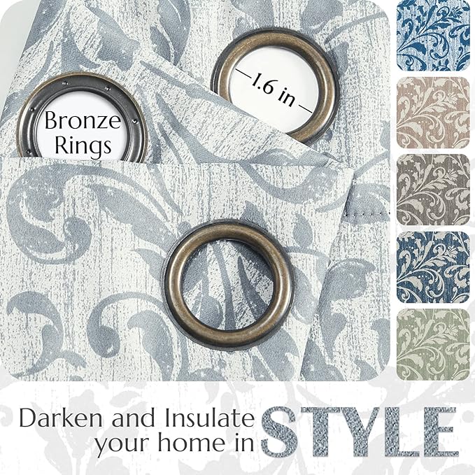 jinchan Blackout Curtains for Bedroom 84 Inches Long Silver Grey Scroll Floral Window Curtains for Living Room Farmhouse Vintage Drapes Thermal Insulated Grommet Window Treatments 2 Panels