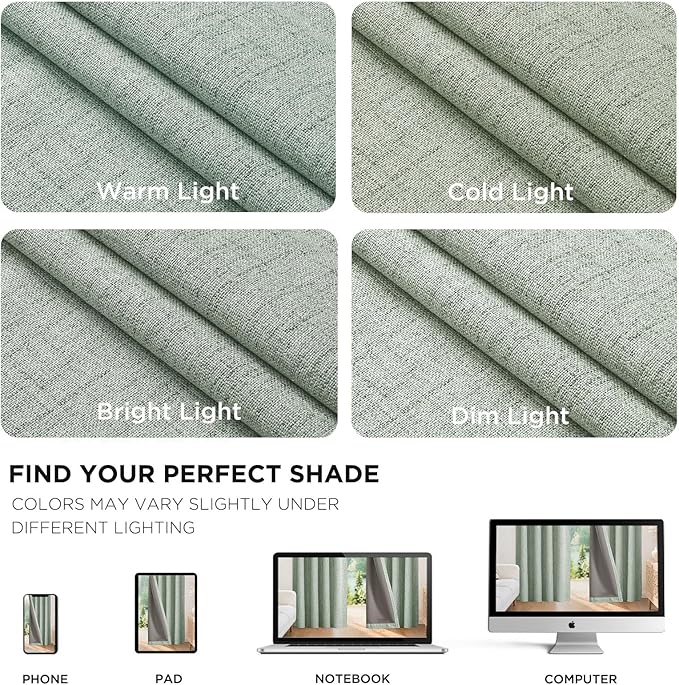 Joydeco Linen Blackout Curtains for Bedroom - 100% Light Blocking 1 Panels, Sage Green Drapes 100" W x 96" L, Thermal Insulated Room Darkening Curtains for Living Room, Rod Pocket & Back Tabs