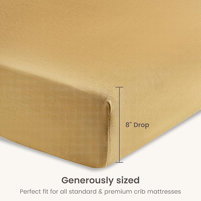 Bioweaves Organic Cotton Muslin Mini Crib Sheet, GOTS Certified Fitted Mini Crib Mattress Sheet, Extra Soft & Breathable for Toddler, Baby Boys & Girls, 38" x 24", 5 Inch Pocket, Honey Glow
