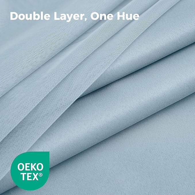 100% Blackout Curtains for Bedroom, Double Layer Blue Curtains, Black Out Curtain 84 inch Long with Sheer Overlay for Living Room, Room Darkening Window Drapes with Grommet, 52" W x 84" L