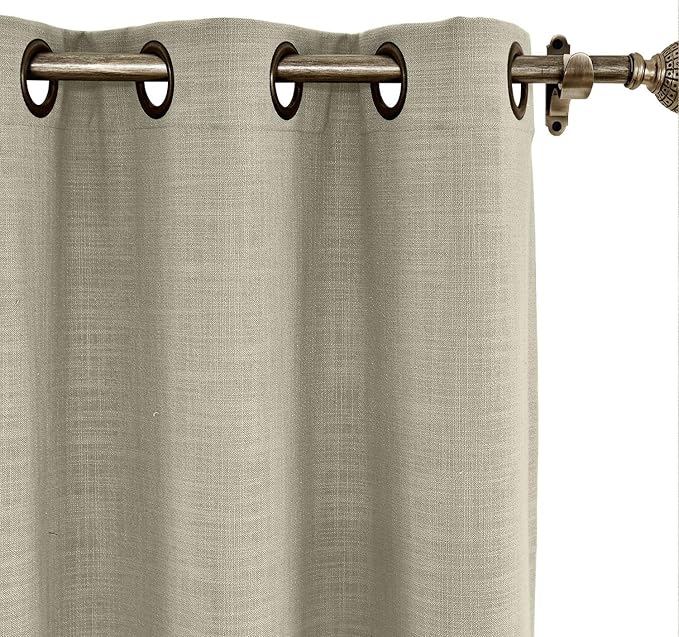 ChadMade 120W x 96L Inch Grey Beige Linen Polyester Curtain Drapes with Blackout Lining, Room Darkening Antique Bronze Grommet Curtain for Sliding Glass Door Patio Door Living Room (1 Panel)