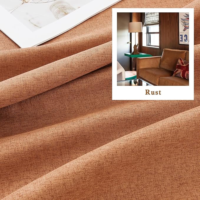 DUALIFE 72 Inch Wide Curtains for Living Room 96 Inch Long 2 Panels Faux Linen Blackout Window Treatment Pole Pocket Back Tab Pinch Pleated Orange Curtains for Bedroom 72x96 Rust Fall Color