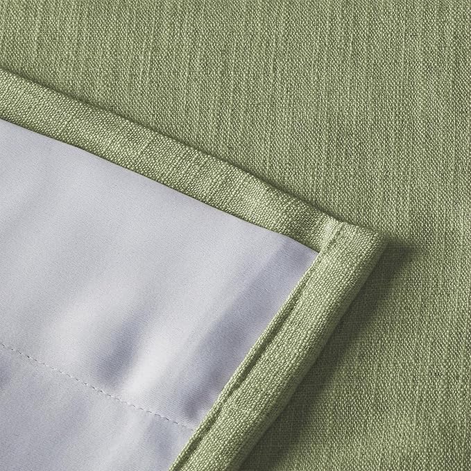 ChadMade 102 Inches Long Extra Long Blackout Linen Curtain Pravicy Protecting Room Darkening Drape for Living Room 50Wx102L, 1 Panel, Jade Green, Tallis Collection