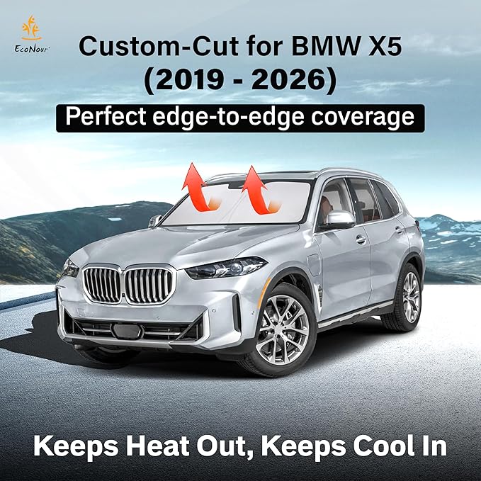 EcoNour Windshield Sun Shade Compatible for BMW X5 2019–2026 | Custom Fit Luxury SUV Front Window Sunshade | Foldable Heat & UV Reflective Sun Visor