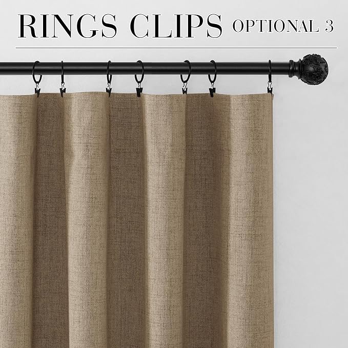 RYB HOME Burlap 100% Blackout Linen Curtains 78 inch Long, Thermal Insulated & Privacy Assurd Home Decor Drapes for Bedroom/Office/Nursery, Rod Pocket & Back Tab Window Treatment, W52 X L78, 2 Panels