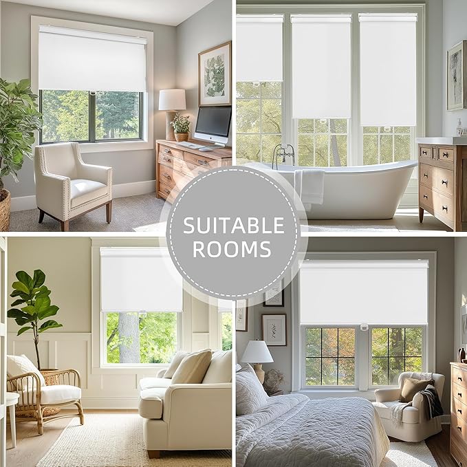 ChrisDowa Cordless Blackout Roller Shades for Windows, Thermal Insulated UV Protection Pull Down Shades, Total Blackout Window Blinds for Home, Office, Bedroom, Door (29" W x 72" H, White)