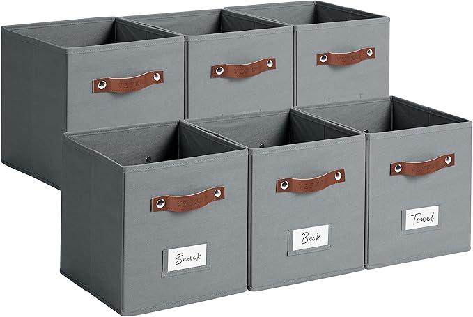 10.5 Inch Storage Cubes with Labels, 6-Pack Non-Woven Fabric Bins with Handles, Foldable Organizer for Closet, Shelf, Bedroom, Home Organization (Gray)