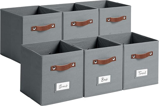 10.5 Inch Storage Cubes with Labels, 6-Pack Non-Woven Fabric Bins with Handles, Foldable Organizer for Closet, Shelf, Bedroom, Home Organization (Gray)