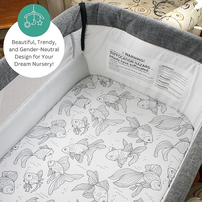 Bassinet Sheets for Papablic, CoZee, Cowiewie, Ezebaby, Nawahev Baby Bassinet Bedside Sleeper by TansyPanda, 3PC, 33x20, Ultra Soft, Breathable Snug Fit, Unisex Boys Girls, Gray White (Ocean Fish)