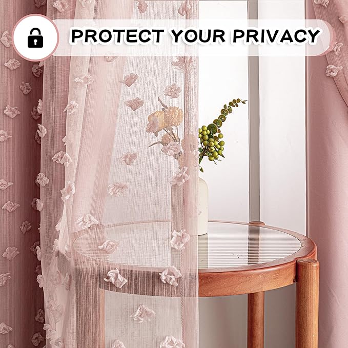 MYSKY HOME Pink Curtains for Bedroom 90 Inches Long Living Room Curtain with Pink Pom Pom Sheer for Dining Room Grommet Double Layer Nursery Curtain Drapes Room Darkening Window Panels 52 Wide