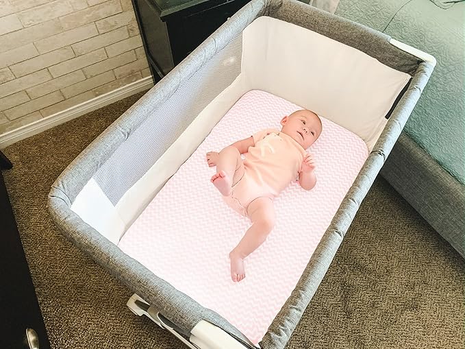BaeBae Goods Premium Bassinet Fitted Sheet Set - 4 Pack 100% Jersey Knit - Standard Size Oval or Halo Bassinet Pads - Pink Floral