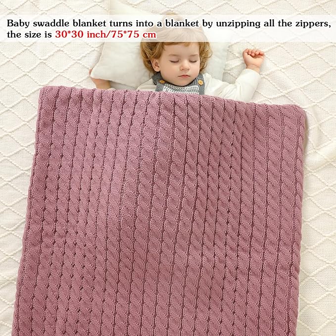 Yanmucy Baby Swaddle Blanket Multifunction Wrap Knitted Sleeping Bag Newborn Baby Receiving Blankets Stroller Wrap for 0-12 Months (Pink)