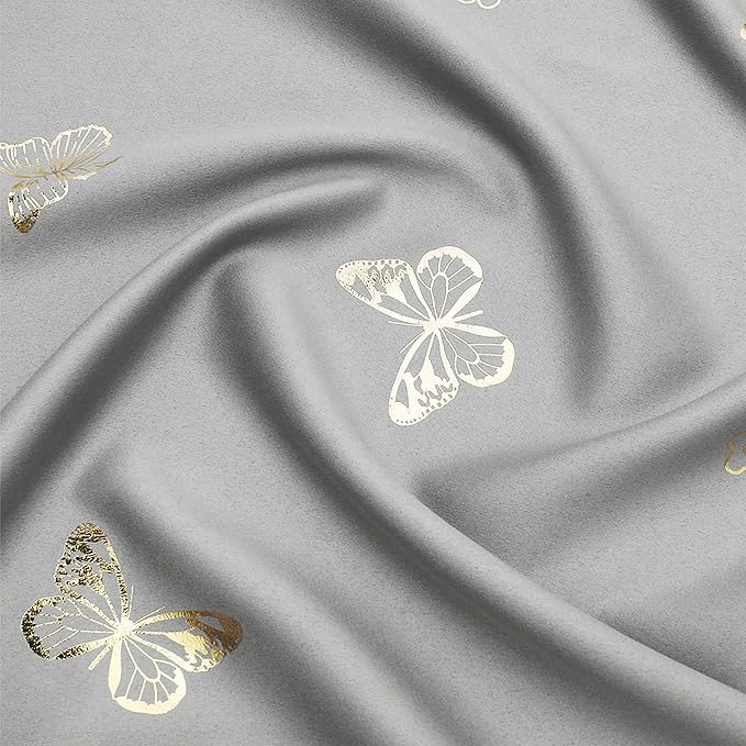 Jubilantex Grey Butterfly Blackout Curtains 2 Panels 54" Length for Baby Girls Nursery Bedroom Metallic Print 90% Room Darkening Drapes Grommet Window Treatment for Living Room,52" W