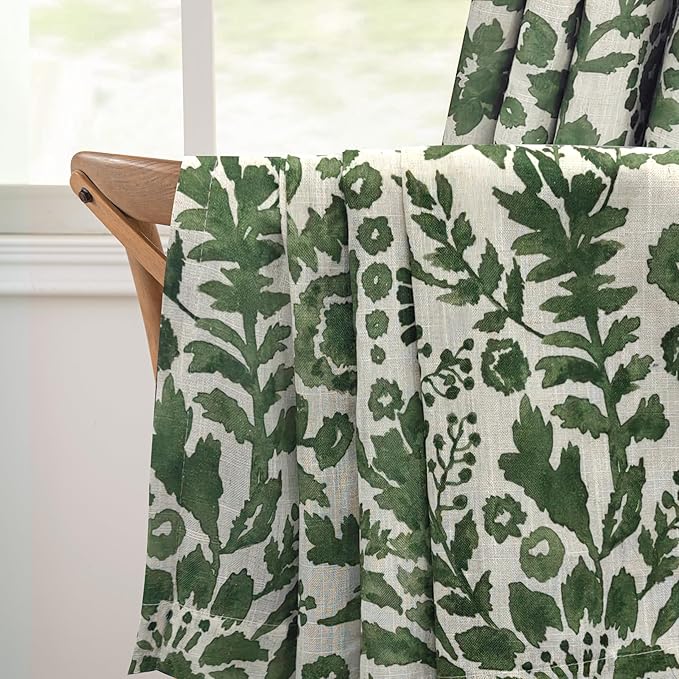 DriftAway Julia Watercolor Blackout Room Darkening Lined Thermal Insulated Energy Saving Window Curtains 2 Layers 2 Panels Each Size 52 Inch by 96 Inch Loden Green