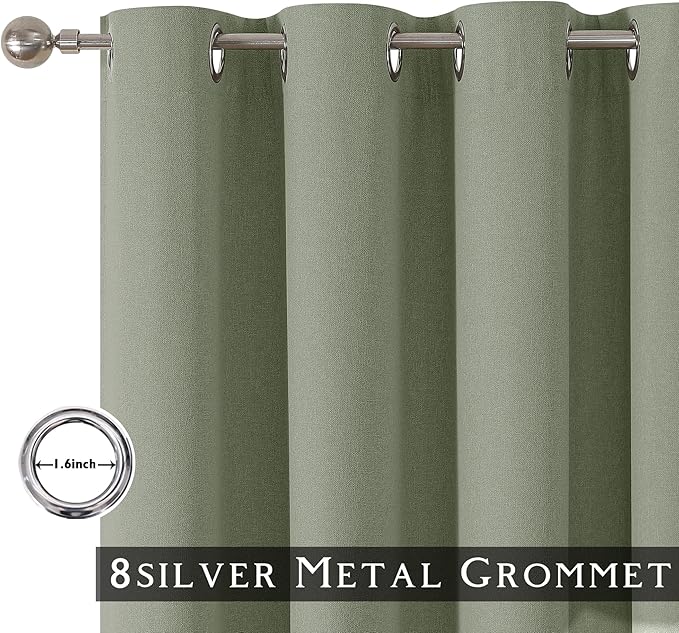 ChrisDowa 100% Blackout sage Solid Curtains 72 Inches Long 2 Panels for Bedroom Living Room,Farmhouse Room Darkening Thermal Insulated Soundproof Grommet Top Window Treatment Drapes,52x72