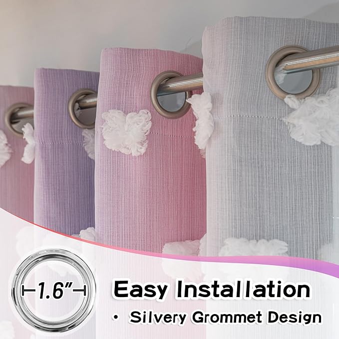 MYSKY HOME Double Layer Curtains for Girls Bedroom Pink Purple Curtains for Daughter Room Ombre Kids Curtains White Pom Pom Sheer Drapes 63 Inches Length Room Darkening Grommet 2 Panels W52 X L63