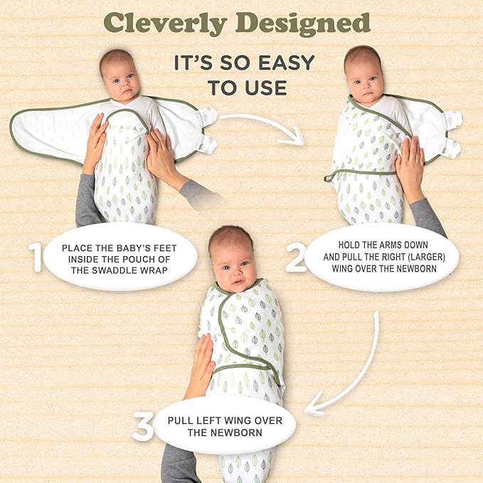 Bublo Baby Swaddles for Newborns – 3-Pack Infant Swaddles 0-3 Months – Adjustable Swaddle Sleep Sack – Soft Organic Cotton Baby Wrap for Safe & Cozy Sleep (Green Leaf)